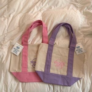 Trader Joe's Mini Canvas Tote Bag - Pink & Lavender Trim